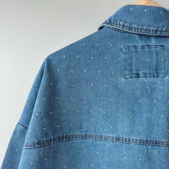 Stoosh Vintage Denim Studded Rhinestone Shacket NWT! Western jean jacket large - Picture 10 of 16